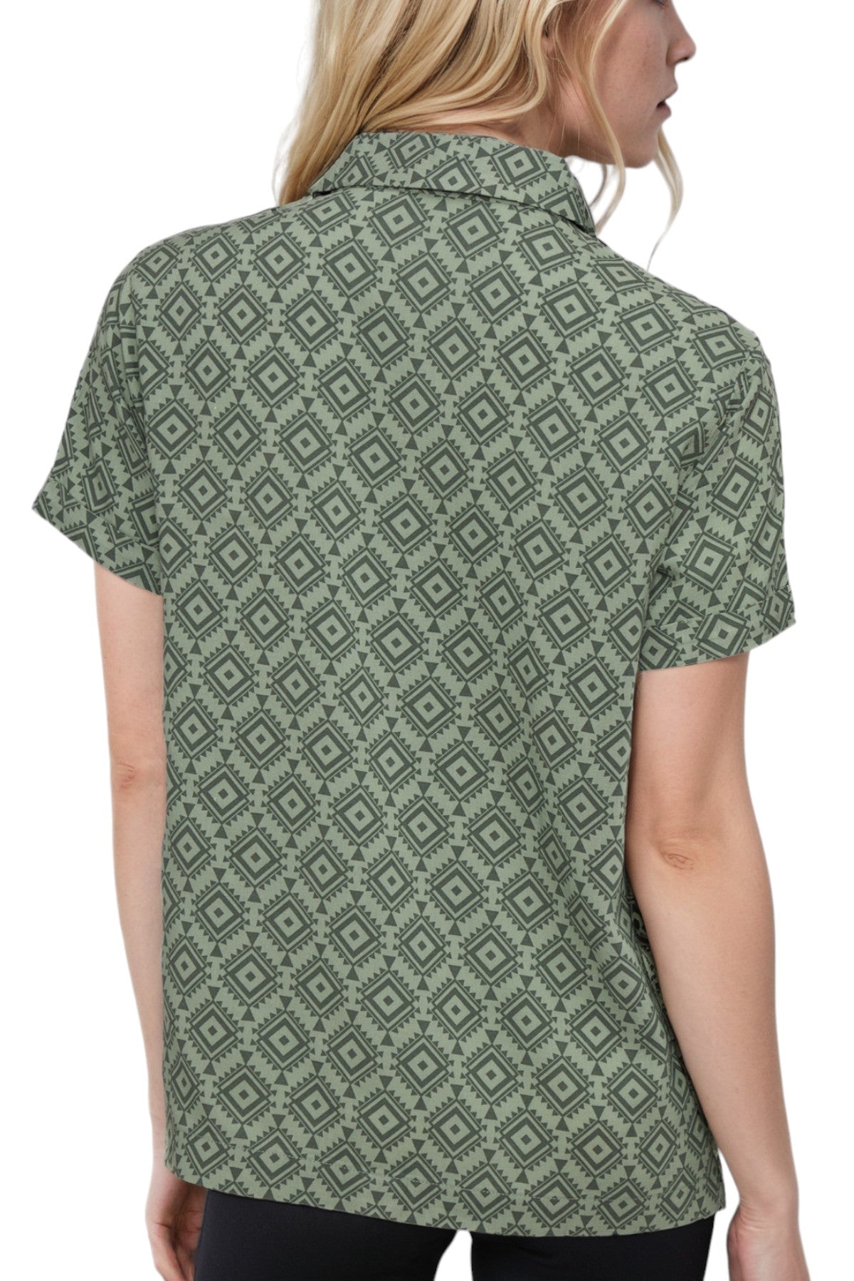 Mya Camp Button Up (Agave Green Geo Texture)