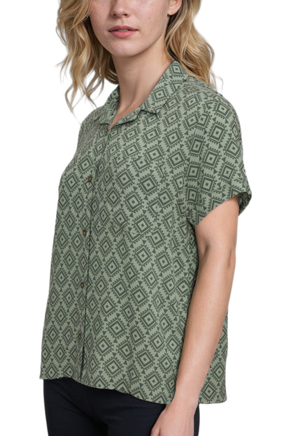 Mya Camp Button Up (Agave Green Geo Texture)