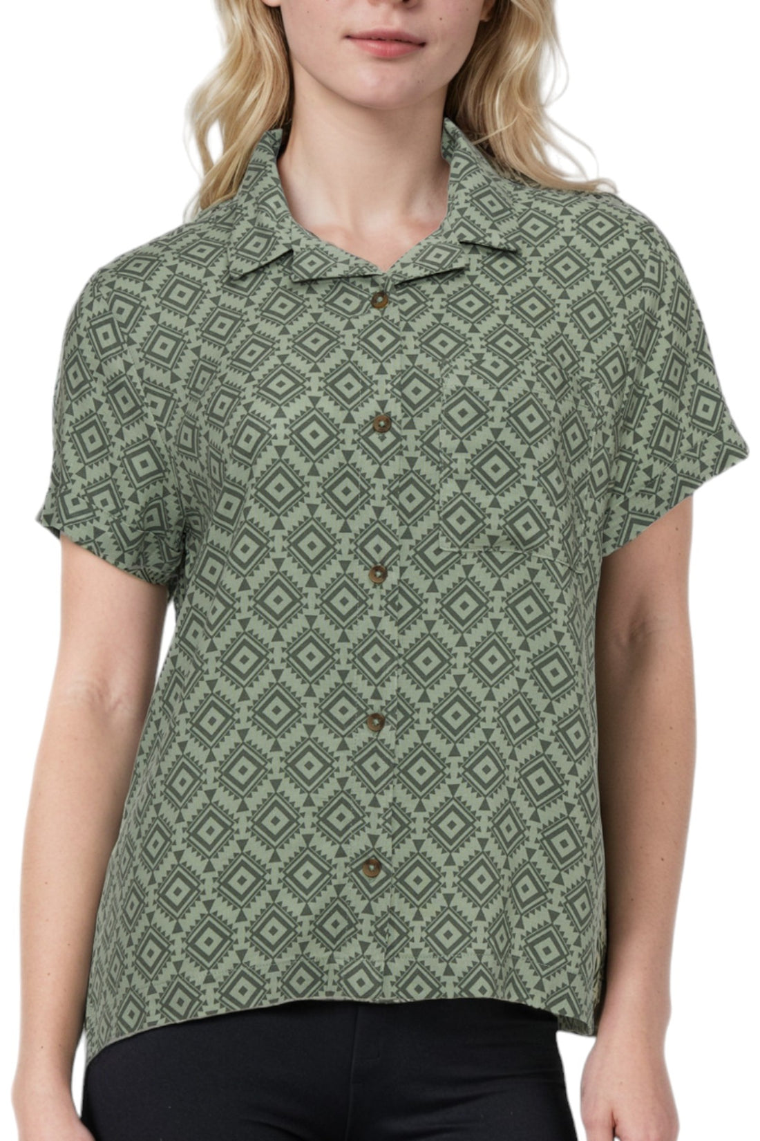 Mya Camp Button Up (Agave Green Geo Texture)