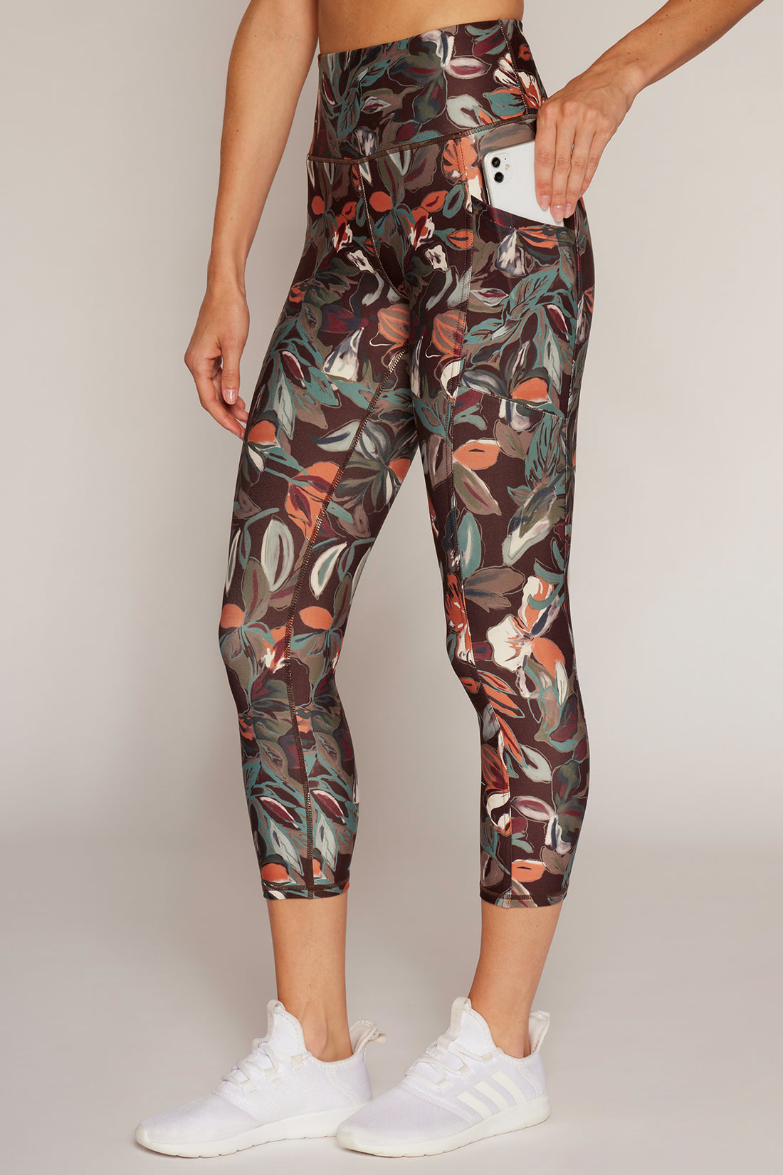 Drew Tummy Control Pocket Mid Calf (Choc Plum Abstract Acrylic Floral)